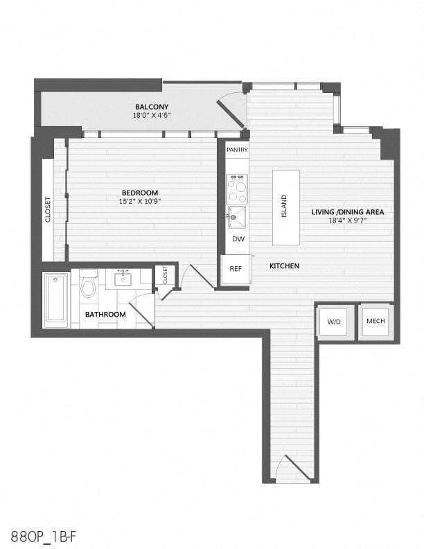 Floor Plan - 1 Bed/1 Bath-1B-F_880 P