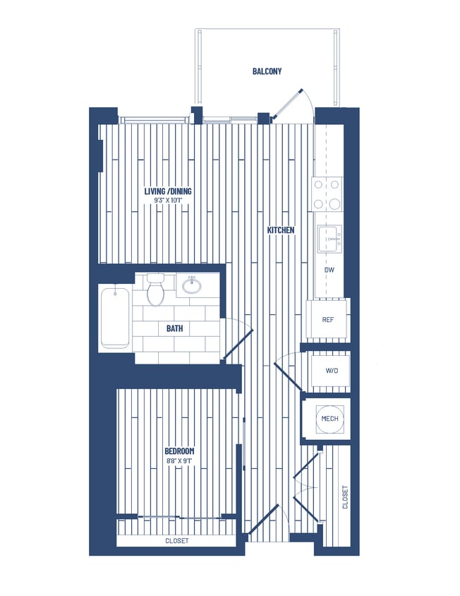 Floor Plan - 1 Bed/1 Bath Junior-HJR1E-Balcony