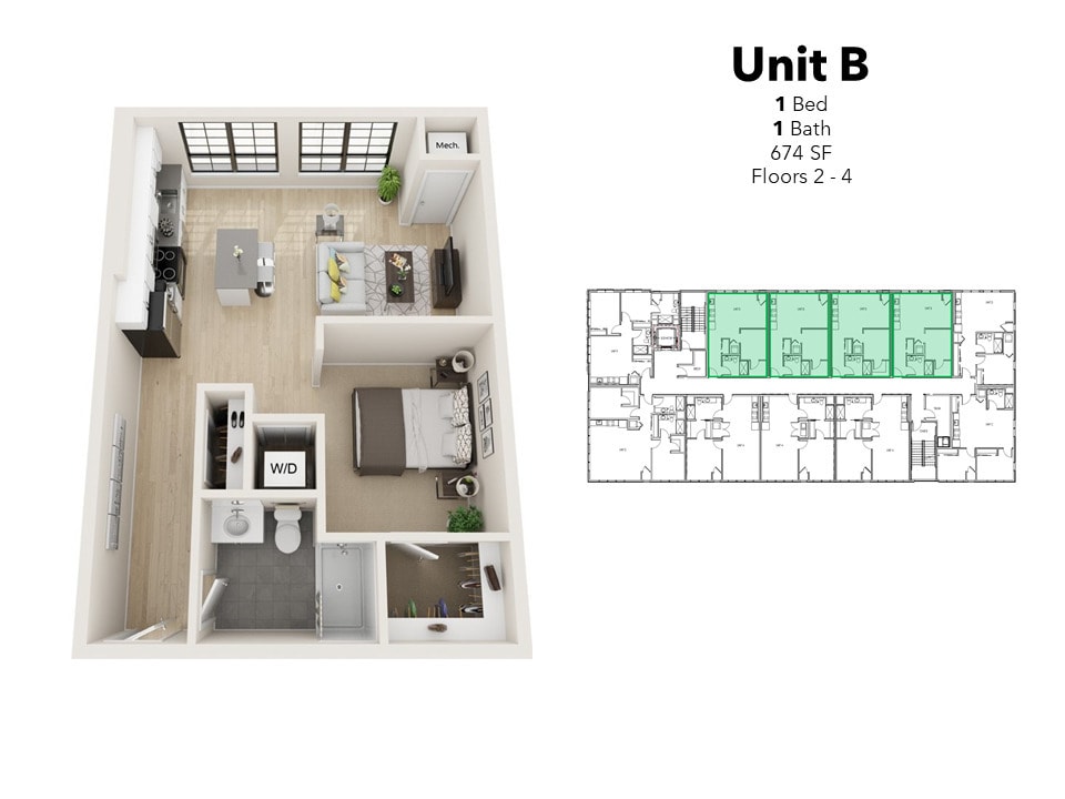 Floor Plan - Furnished 1B/1B