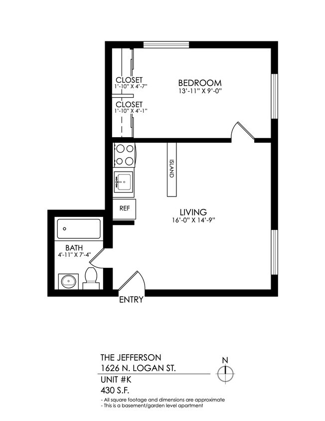 Floor Plan - 1 Bedroom, 1 Bath