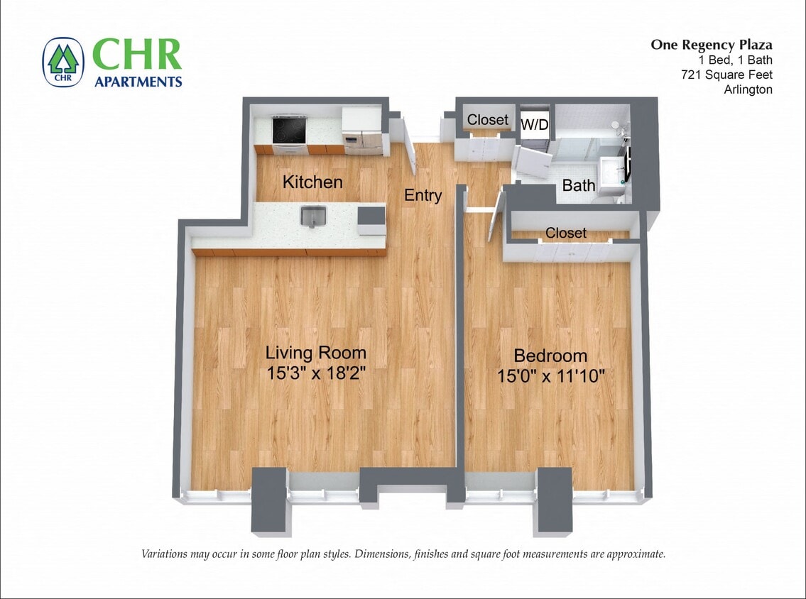 Floor Plan - 1 Bed/1 Bath with Large Kitchen