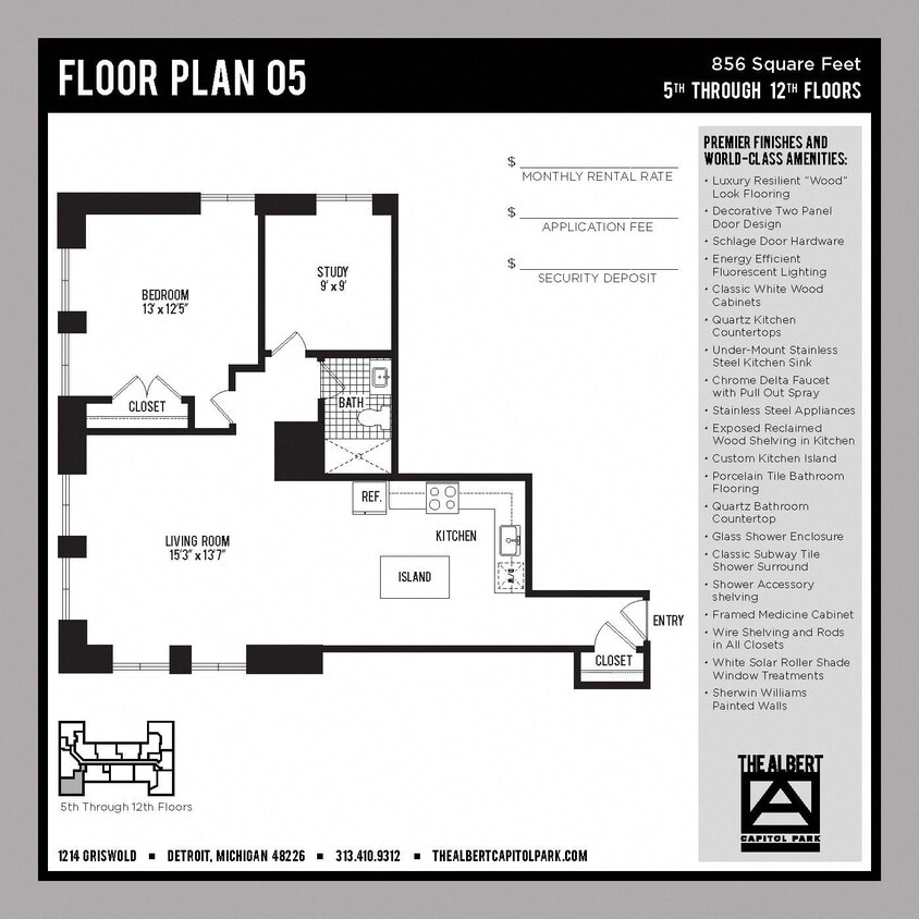 Floor Plan - 1 Bedroom w/ Den Unit - A5