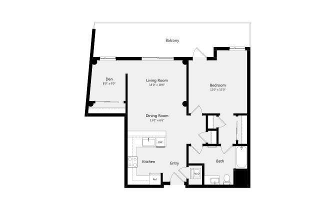 Floor Plan - 1B+DEN H