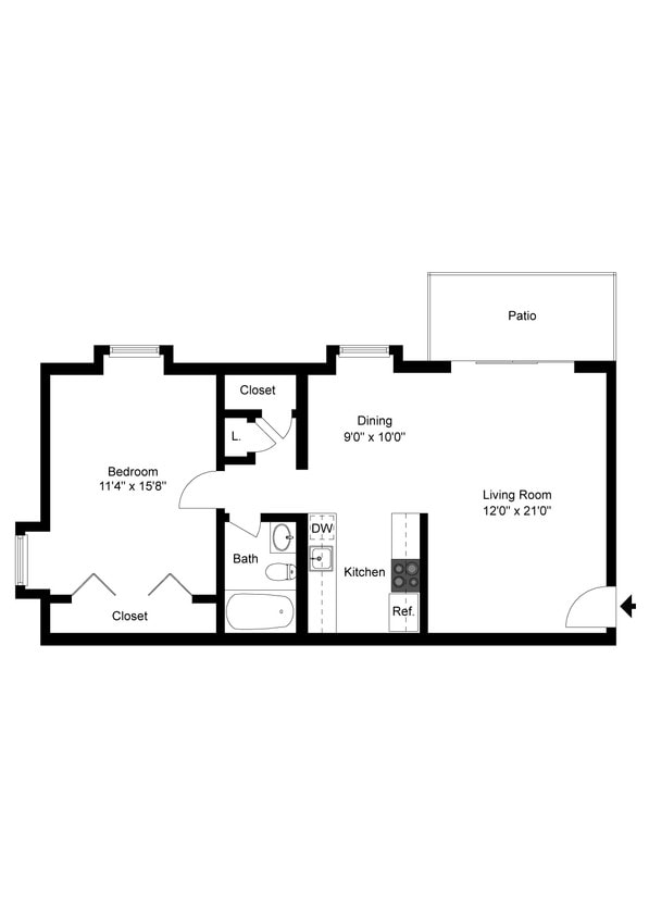 Floor Plan - 1 Bedroom Apartment - Large Living Room