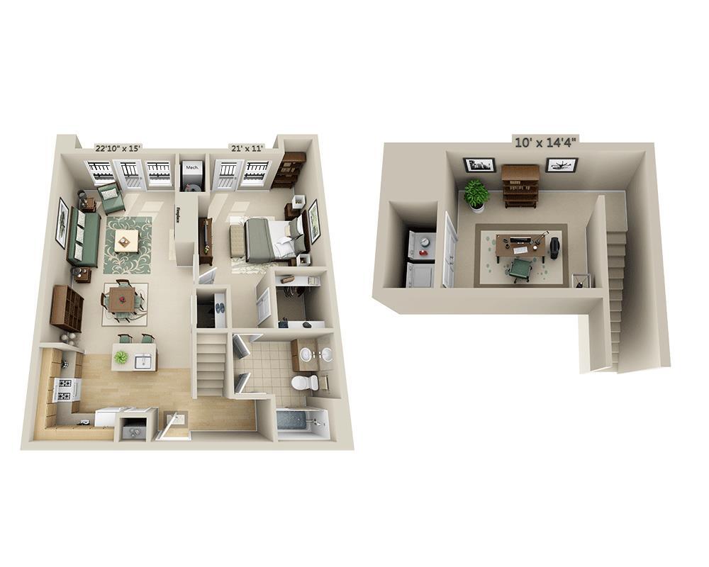 Floor Plan - One Bedroom Loft A1EL