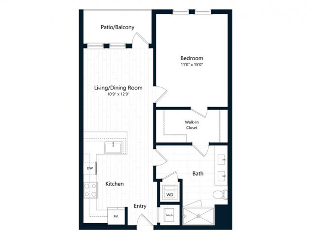 Floor Plan - One Bedroom One Bath (710 SF)