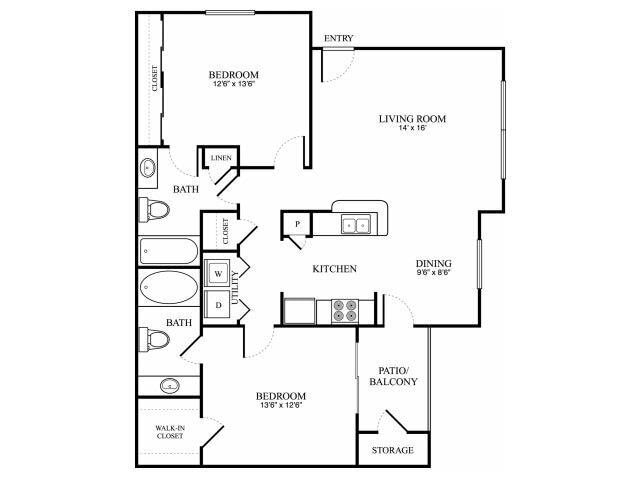 Floor Plan - 2 Bedroom, 2 Bathroom