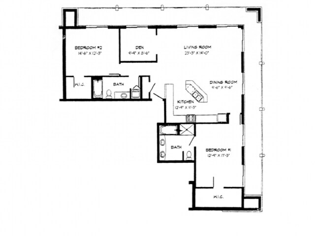 2 Bed + Den / 2 Bath Penthouse - 1,509 SF - 2 Bed / 2 Bath + Den + Penthouse - 1,509 SF