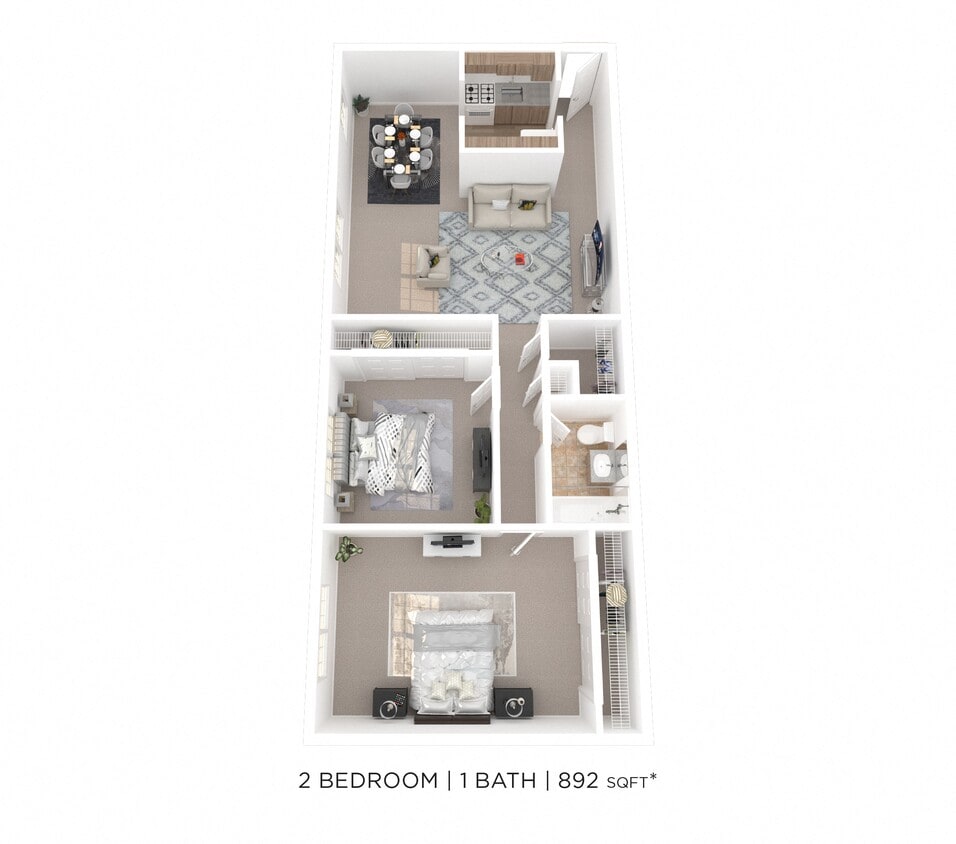 Floor Plan - Two Bedroom - 892 sqft - Carlwynne