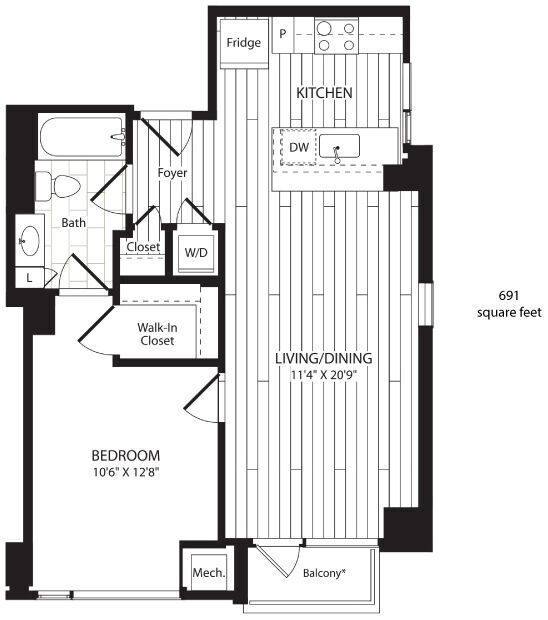 Floor Plan - One Bedroom 691
