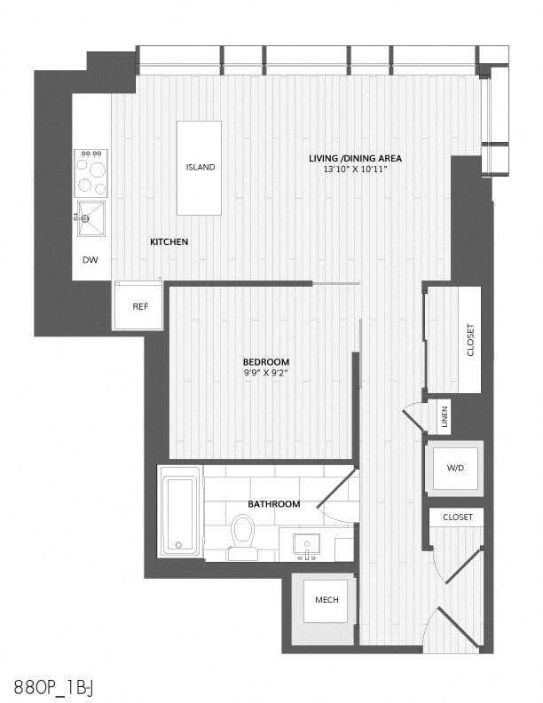 Floor Plan - 1 Bed/1 Bath-1B-J_880 P