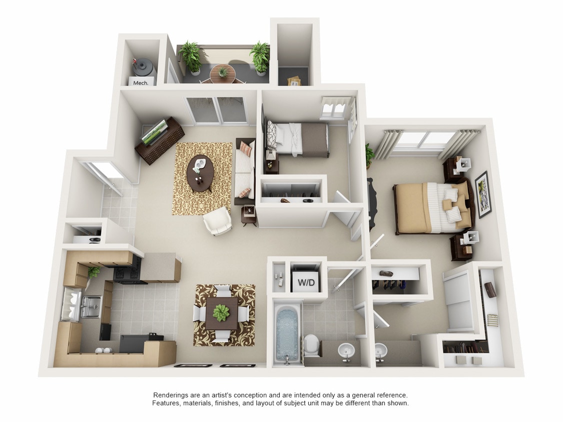 Plan B - 2 Bedroom 1 Bath - 2X1B