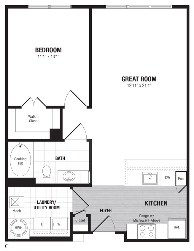 Floor Plan - 1 Bed/1 Bath-C