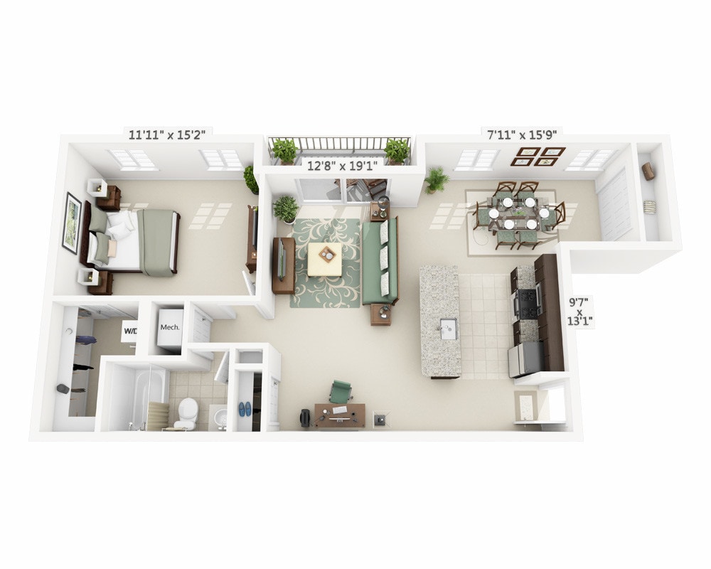Floor Plan - One Bedroom with Den A1BD