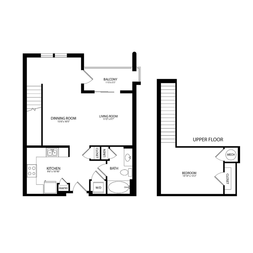 Floor Plan - 1 Bedroom, 1 Bath 842 SF A17AM