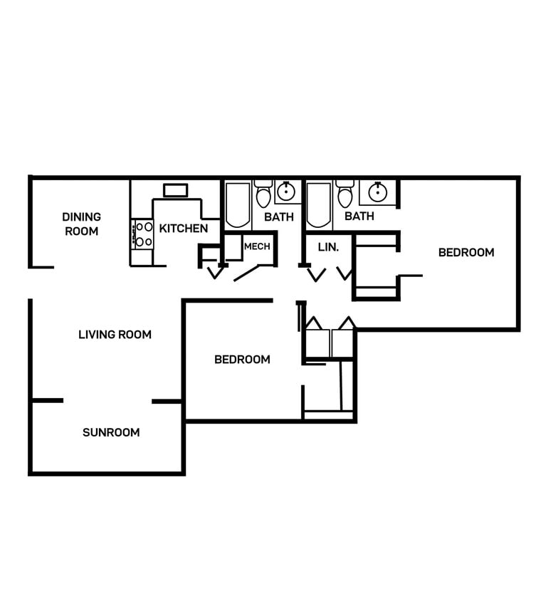2x2 Floor Plan - 2X2 B1R