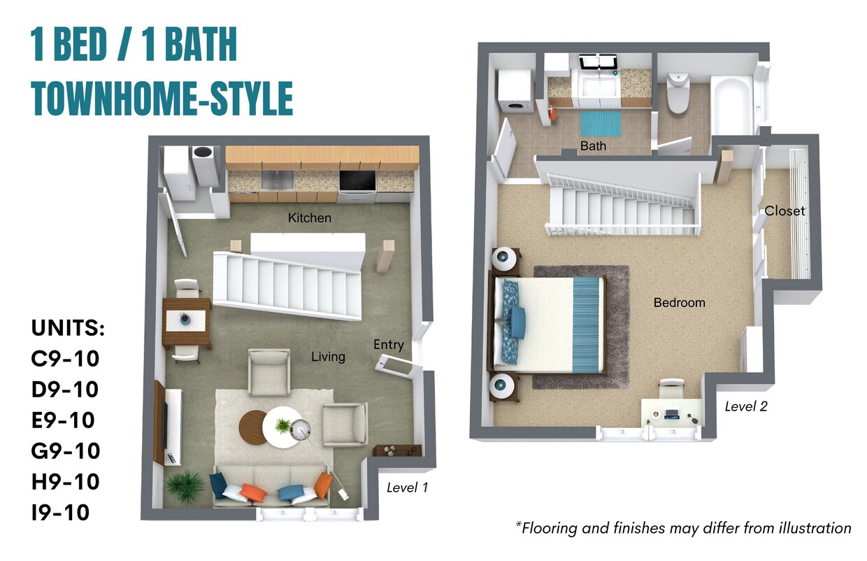 Floor Plan - 1 Bedroom / 1 Bath: Townhome Style