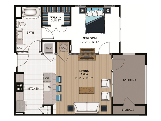 A1 Floorplan - 1 Bed, 1 Bath A (140% Income Restricted)
