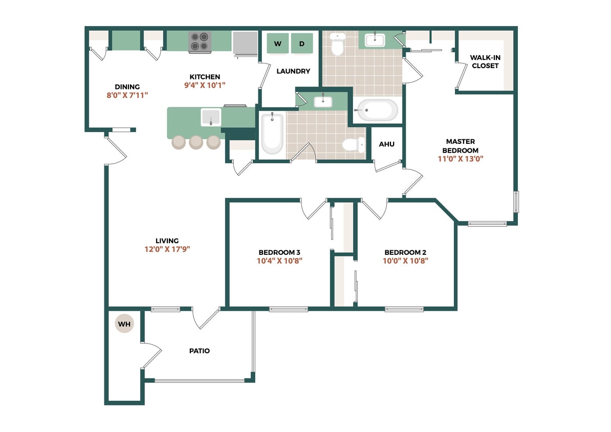 C1 Three Bedroom Floorplan - C1