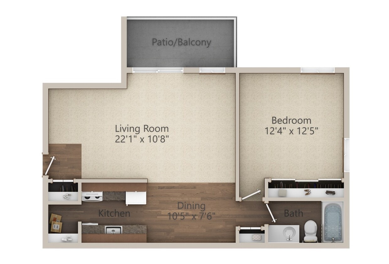 Floor Plan - 1 Bedroom (687 sq ft)
