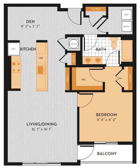 Floor Plan - AD5 - One Bedroom w/ Den