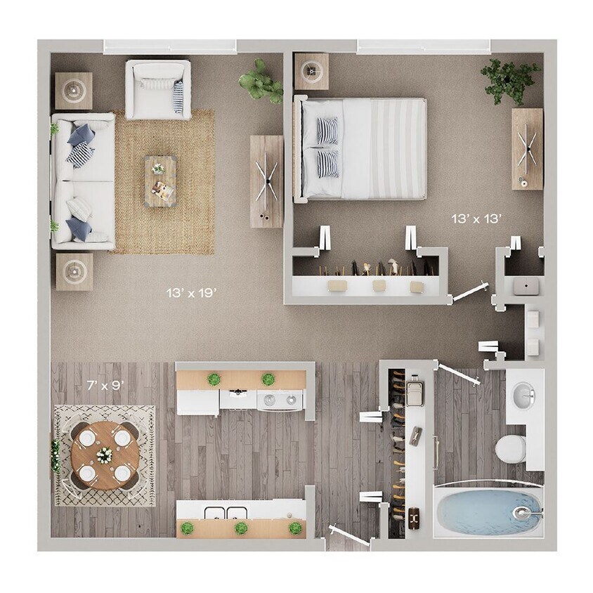 Floor Plan - One Bedroom, One Bath