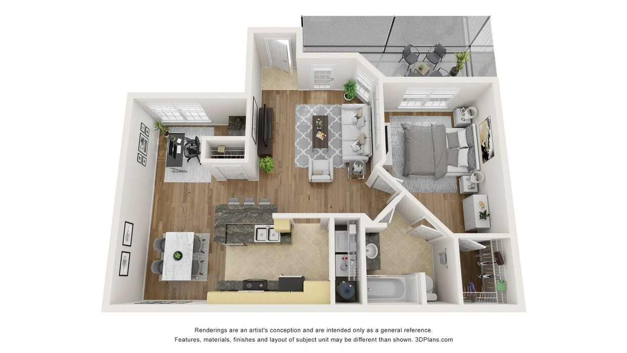 A 3D floor plan rendering of The Portofino. - The Portofino