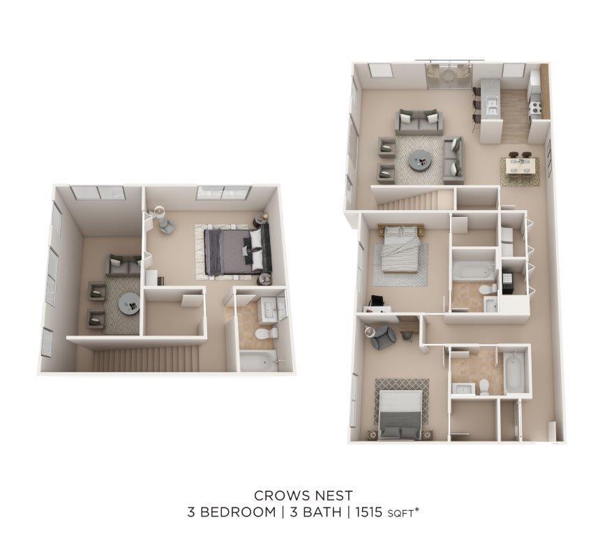 Floor Plan - 3 Bedroom Two-Story Apartment