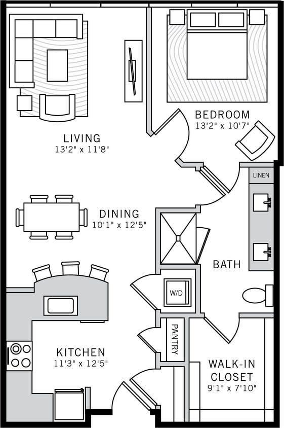 1 bedroom 1 bath apartment with dining area, walk in closet and 771 sq ft - Tower Residence 3
