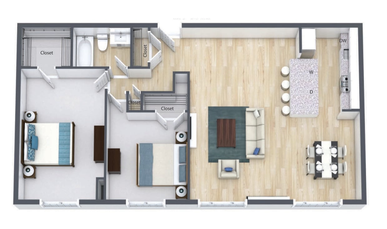 Floor Plan - 2 Bedroom  1 Bath  G Style