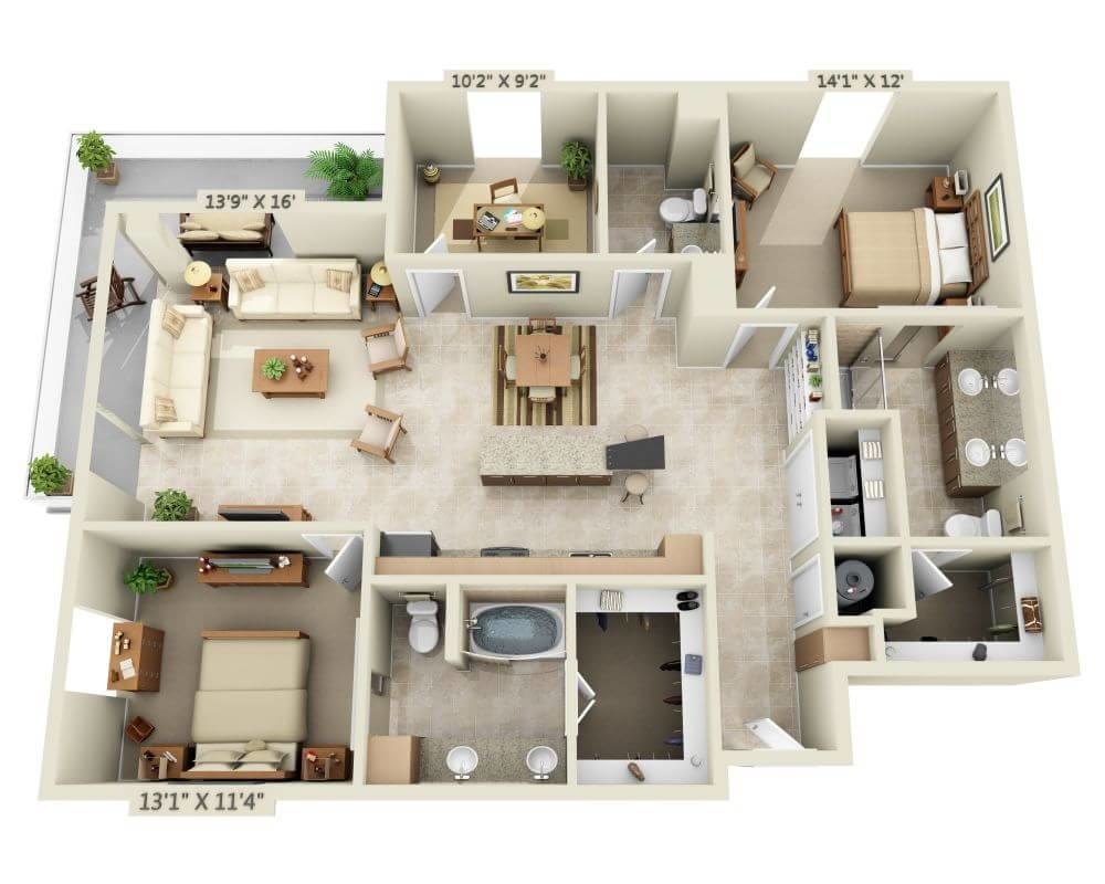 Floor Plan - Two Bedroom Den B2.5AD