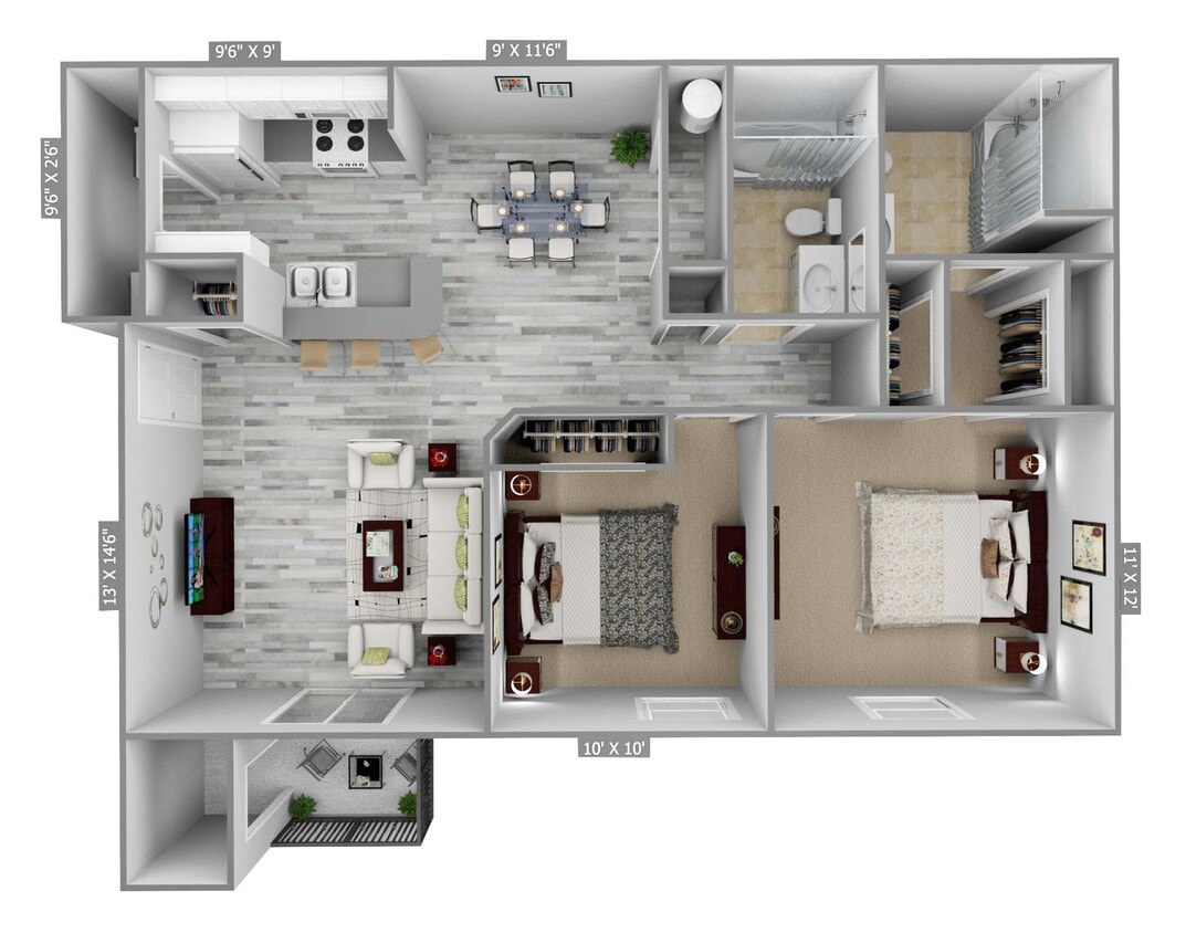 Floor Plan - 2 Bedrooms | 2 Bathrooms