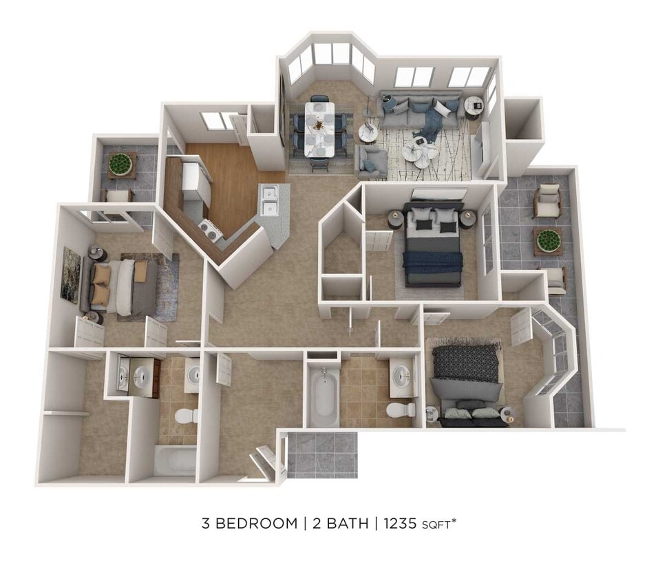 Floor Plan - Three Bedroom 2 Bath