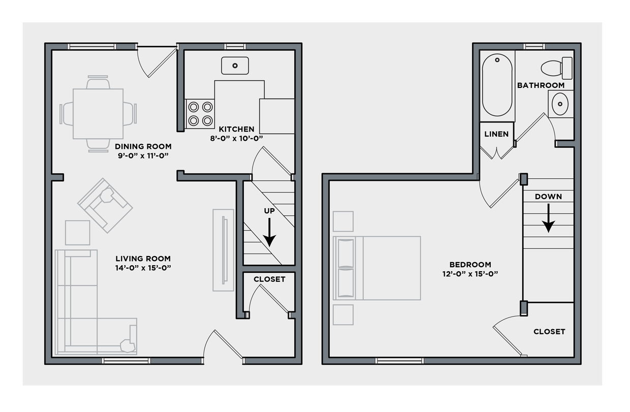 Floor Plan - One Bed, One Bath | Townhome