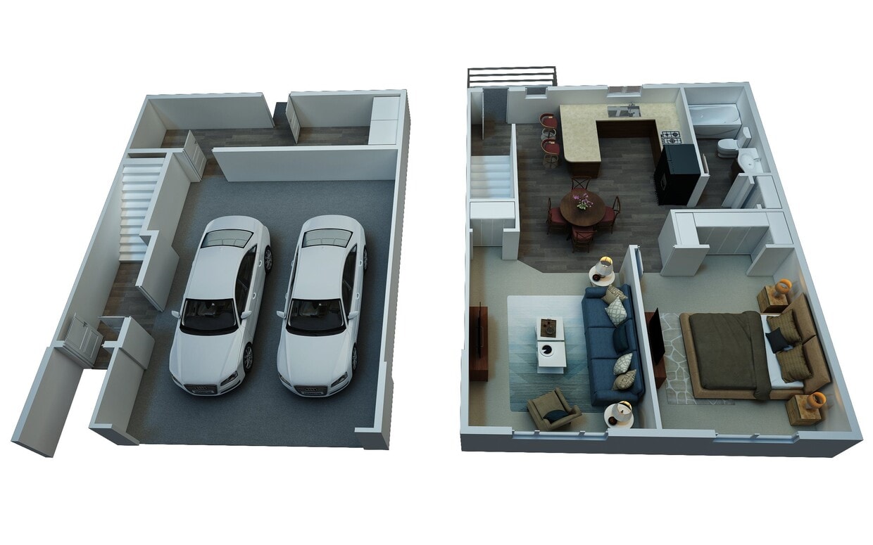 Floor Plan - Townhome Style 1 Bedroom 1 Bathroom with Attach...