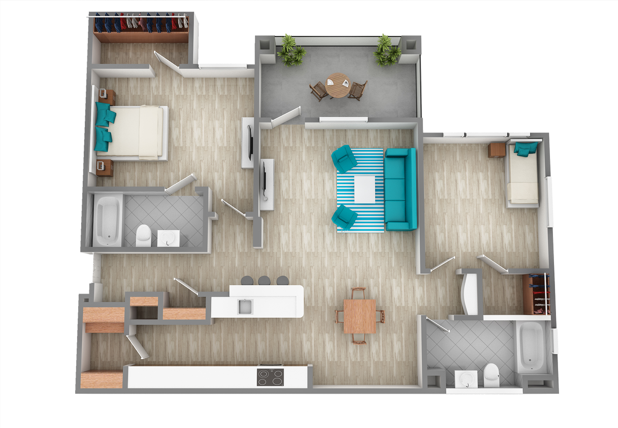 B2 1216sqft.png - B2 The Oak - Two Bedroom, Two Bathroom