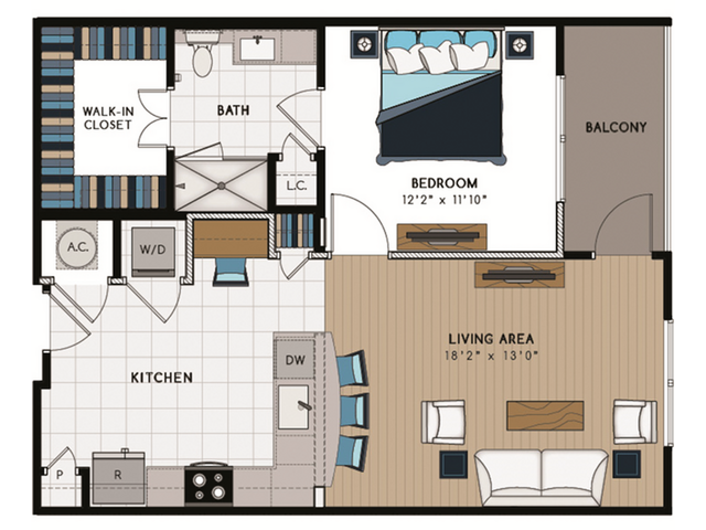A3 Floorplan - 1 Bed, 1 Bath (80% Income Restricted)