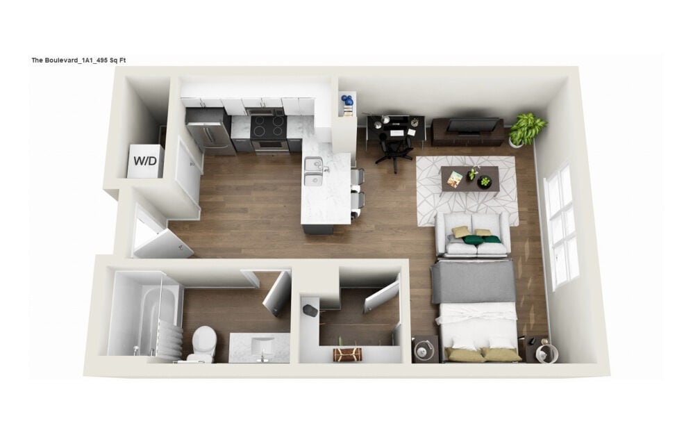 Floor Plan - 1S1R - Phase 1 Renovated