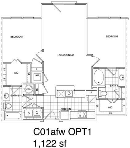 Floor Plan - 2 Bedroom, 2 Bath 1122 SF C1.4