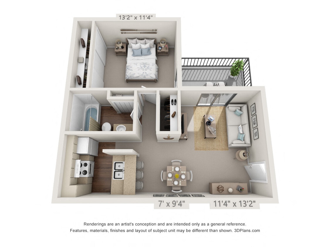 Floor Plan - 1 Bedroom,  1 Bath B