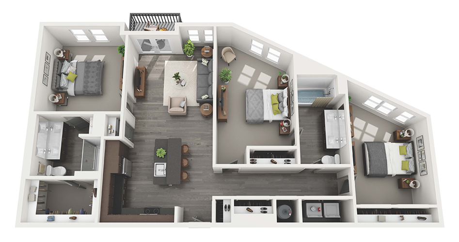 Floor Plan - 3 Bedroom 2 Bath - 1564 sq. ft.
