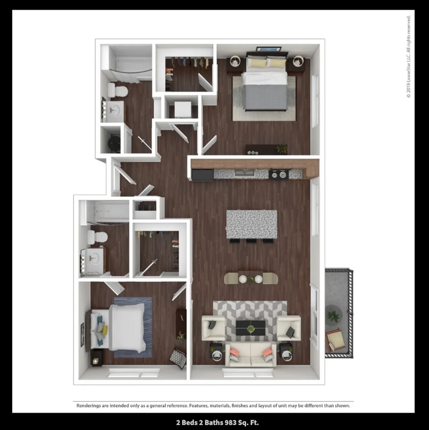 Floor Plan - 7180B3 - Polini 2x2 - 983 Sqft