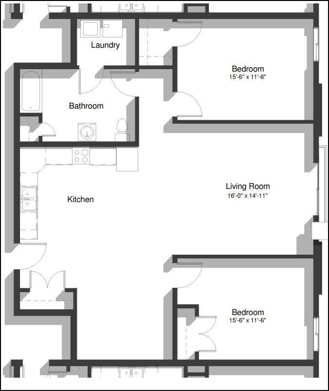 Floor Plan - CP6 - 2 Bed/1 Bath | 1,290 SF