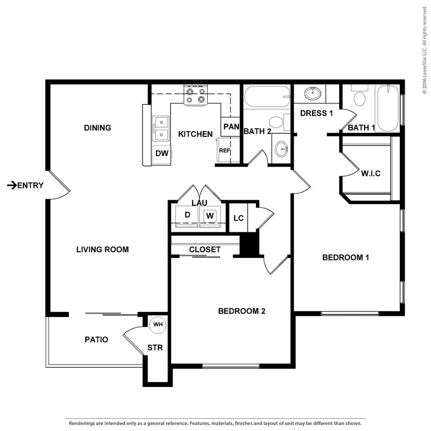 Floor Plan - 2 Bedroom 2 Bath Plan B