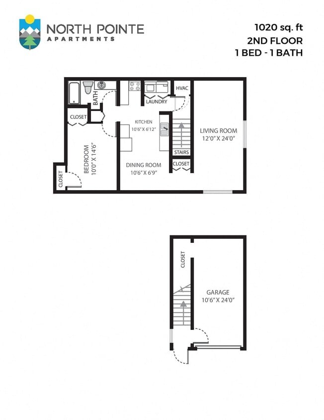 Floor Plan - 1 Bed, 1 Bath - 1,020 sq ft