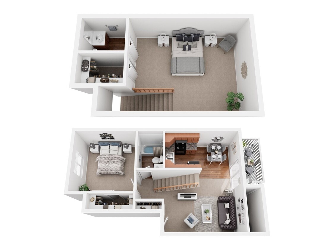 Floor Plan - 1 Bedroom 1.5 Bathroom 942 Sq. Ft.