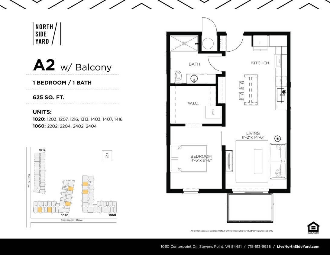 Floor Plan - A2 - 1 Bed / 1 Bath
