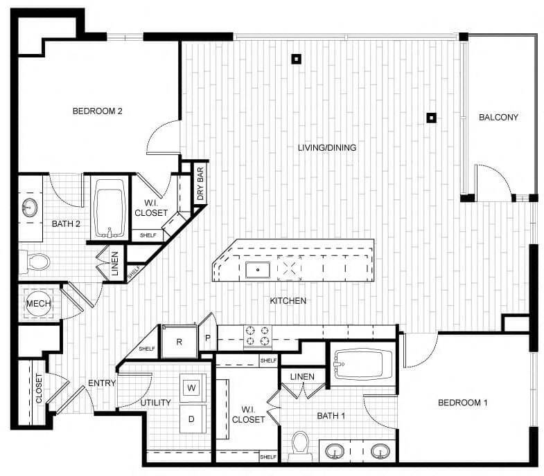 Floor Plan - 2 Bed/2 Bath-T_C07