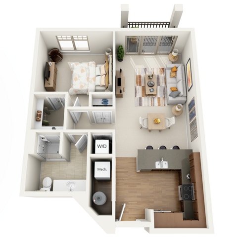 Floor Plan 1B | Wells Street Station | Apartments in Delafield, WI - 1B