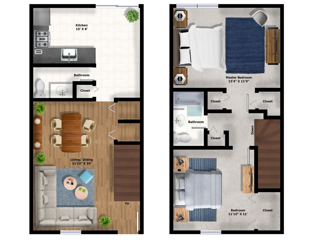 Floor Plan - 2Bed Townhouse